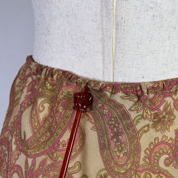 Finity Naturals 100% Silk Boho Skirt Midi Length Size 4 Paisley Yellow/Pink - Picture 8 of 14